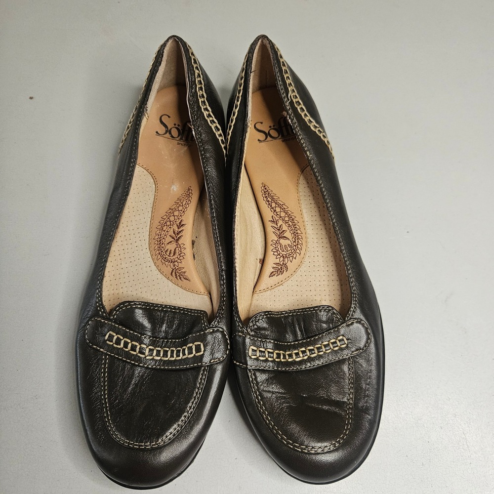 Sofft Womens Brown Leather Whipstitch Loafers Low Wedge Flats Shoes 8.5M 3504000